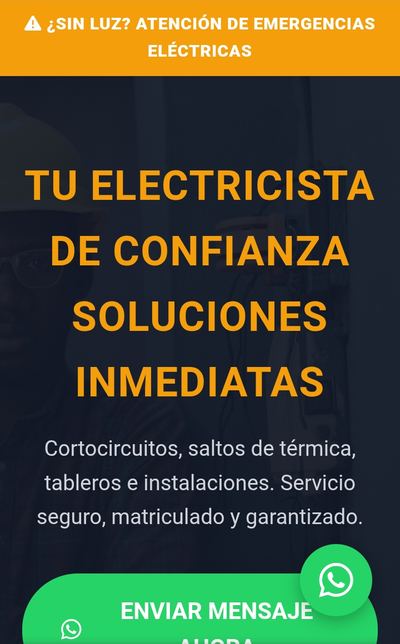 Ejemplo de página web para electricista con botón de WhatsApp