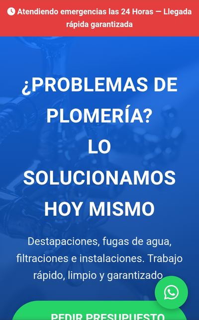 Ejemplo de página web para plomero con botón de WhatsApp